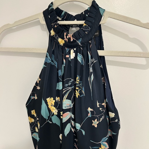 Banana Republic Satin Floral Halter Midi Dress in Navy - Picture 4 of 5